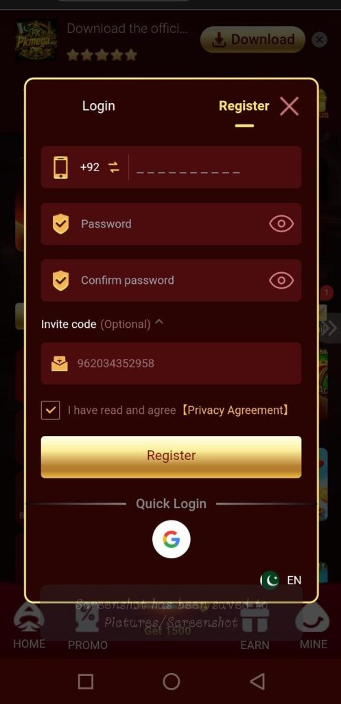 Pk Mega Game Register